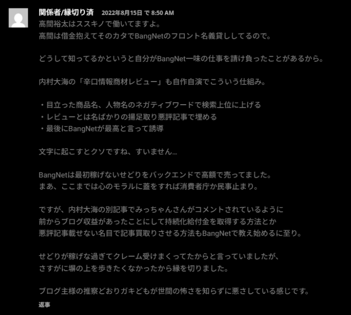 デタラメなコメント