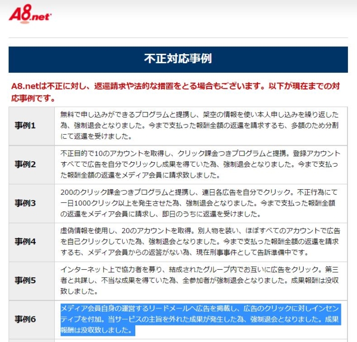 A8の不正対応事例