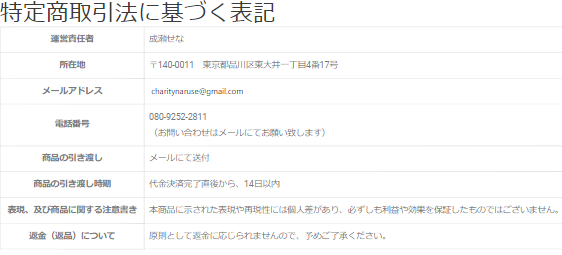 CHARITY(チャリティ)の特商法