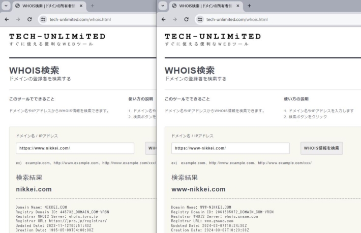 nikkei comの検索結果比較