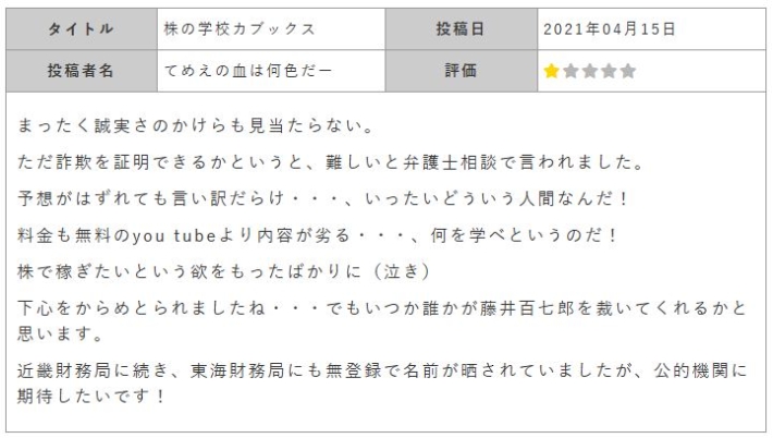藤井百七郎の口コミ１