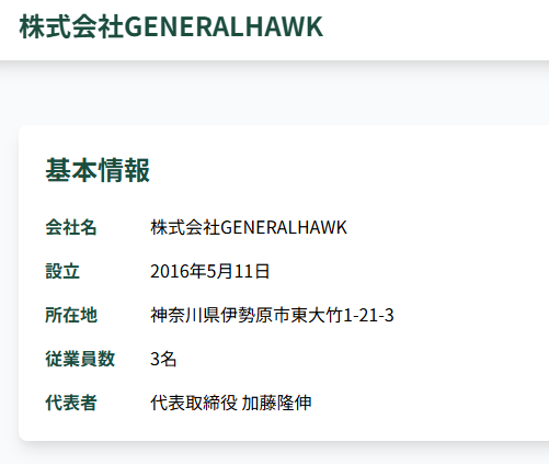 株式会社GENERALHAWKの情報